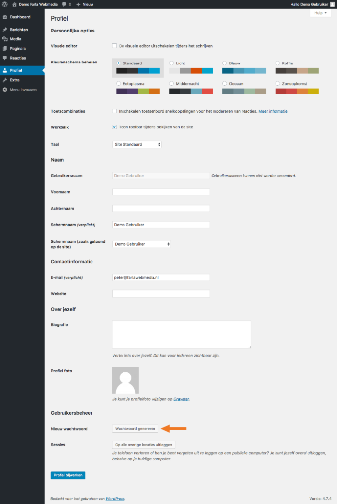 Wachtwoord wijzigen WordPress
